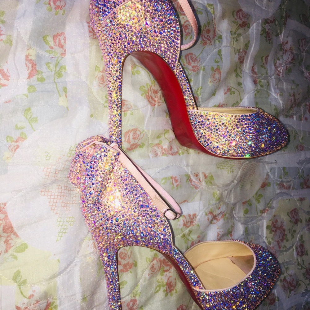 BARBIE pink LOUBOUTIN 💯% AUTHENTIC strass AB crystal 120mm - Picture 9 of 16